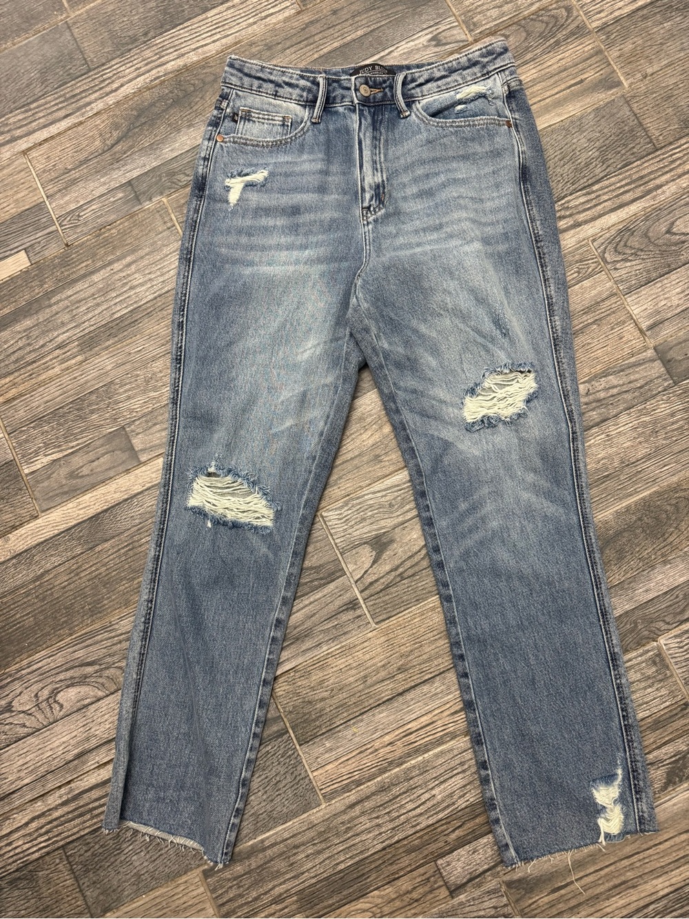 Judy Blue Light Blue Distressed Straight-Leg Jeans